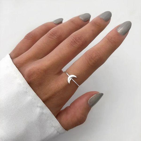 ANEL MEIA LUA LISO PRATA 925 - My Prata Joias