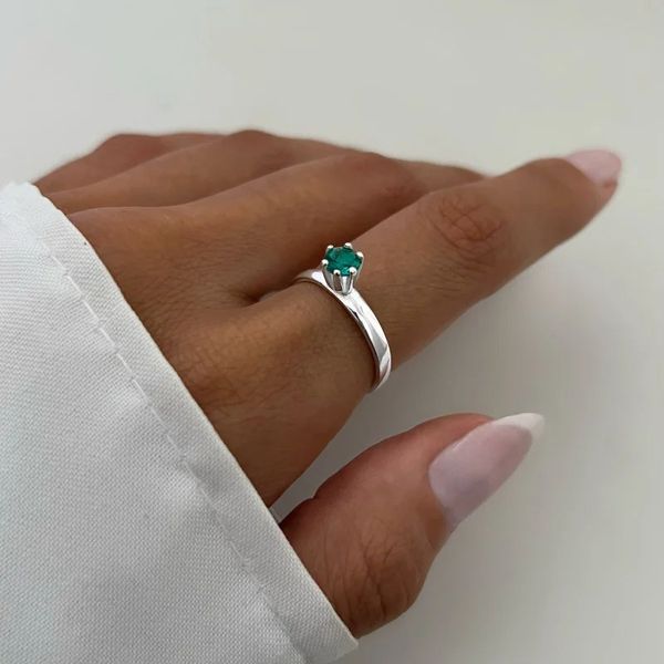 ANEL SOLITÁRIO VERDE ÁGUA PRATA 925 - My Prata Joias