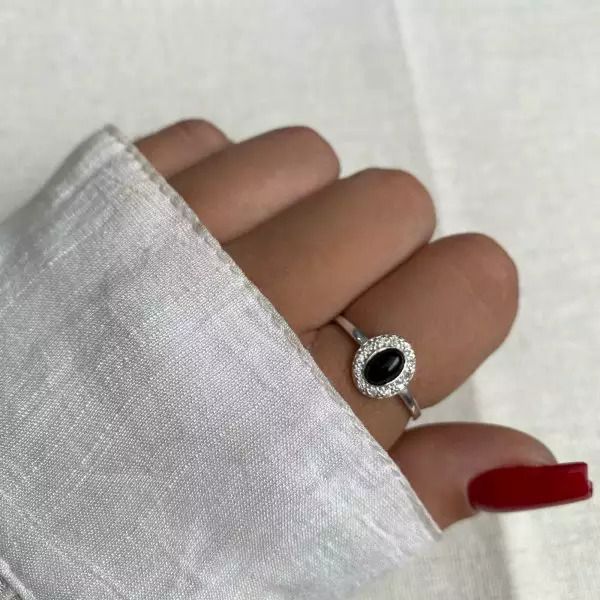 ANEL PEDRA ONIX E ZIRCÔNIA CRISTAL PRATA 925 - My Prata Joias