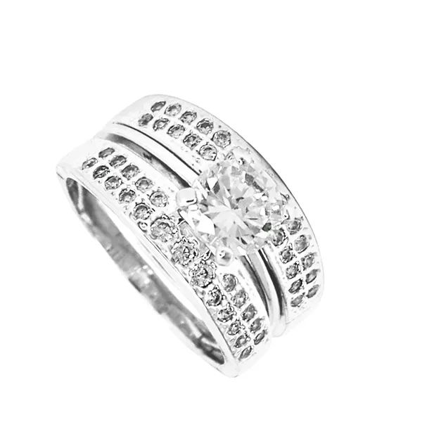 ANEL SOLITÁRIO E APARADOR ZIRCÔNIA CRISTAL PRATA 9... - My Prata Joias