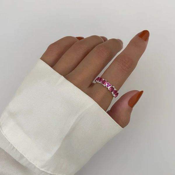 ANEL CORAÇÃO ZIRCÔNIA ROSA PRATA 925 - My Prata Joias