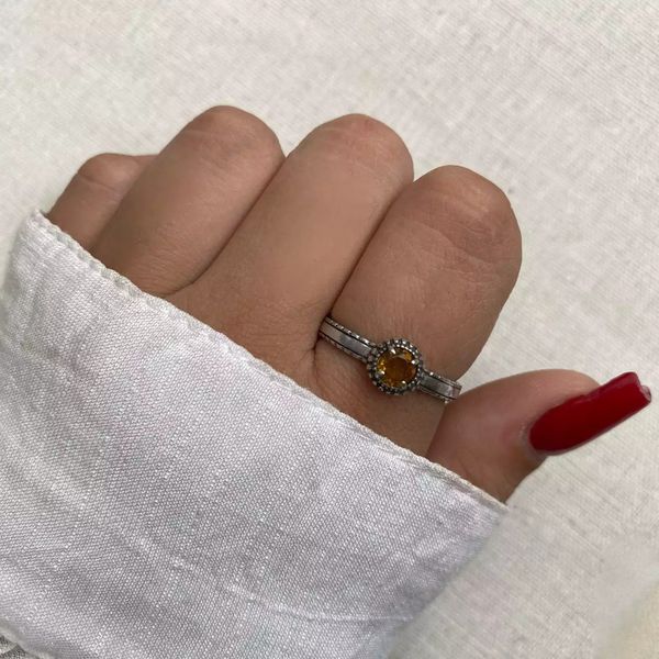 ANEL INDIANO ZIRCÔNIA AMARELO PRATA 925 - My Prata Joias