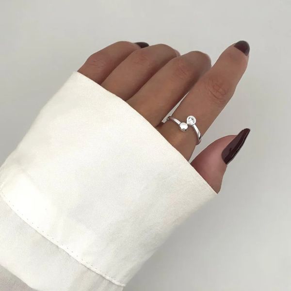 ANEL REGULÁVEL ZIRCÔNIA CRISTAL BOLA PRATA 925 - My Prata Joias