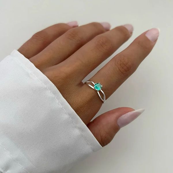 ANEL SOLITÁRIO ZIRCÔNIA VERDE ÁGUA PRATA 925 - My Prata Joias