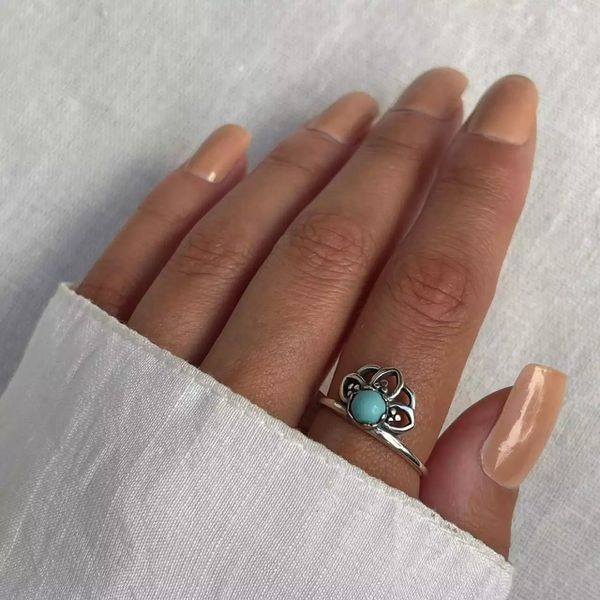 ANEL INDIANO BOLINHA TURQUESA PRATA 925 - My Prata Joias