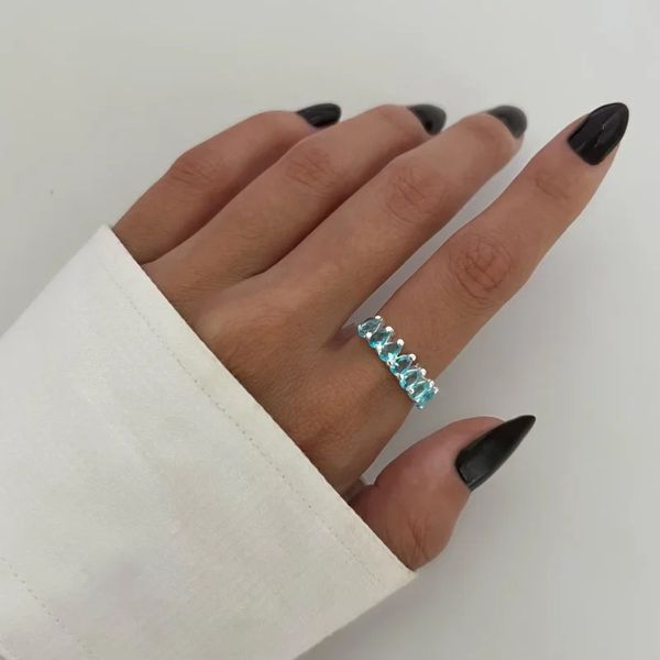 ANEL GOTA ZIRCÔNIA AZUL CLARO PRATA 925 - My Prata Joias