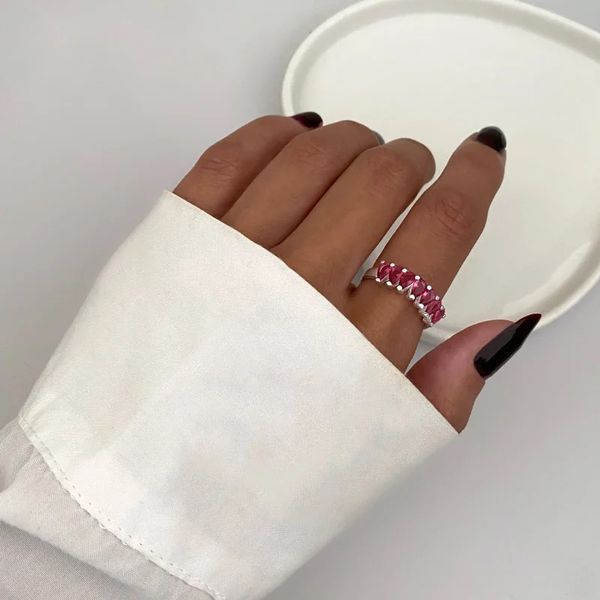 ANEL ZIRCÔNIA ROSA ESCURO PRATA 925 - My Prata Joias