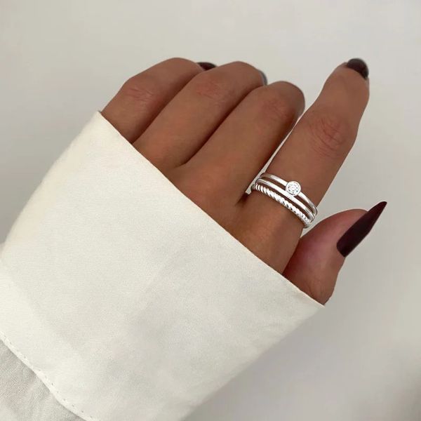 ANEL 3 FIOS ZIRCÔNIA CRISTAL PRATA 925 - My Prata Joias