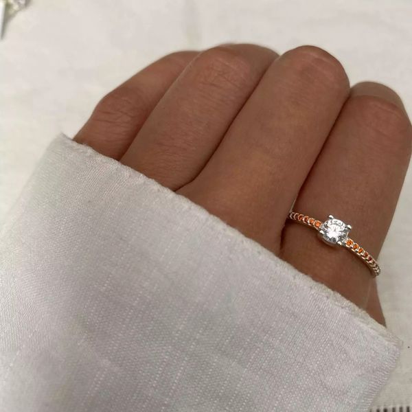 ANEL SOLITÁRIO ZIRCÔNIA CRISTAL E LARANJA PRATA 92... - My Prata Joias