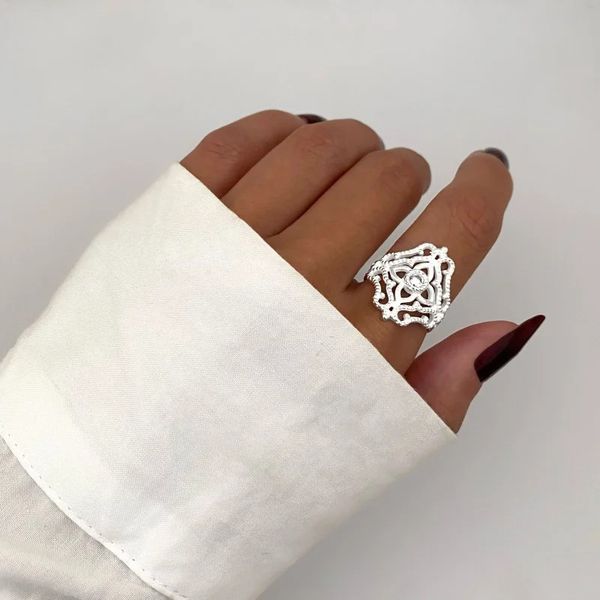 ANEL ARO TRABALHADO ZIRCÔNIA CRISTAL PRATA 925 - My Prata Joias