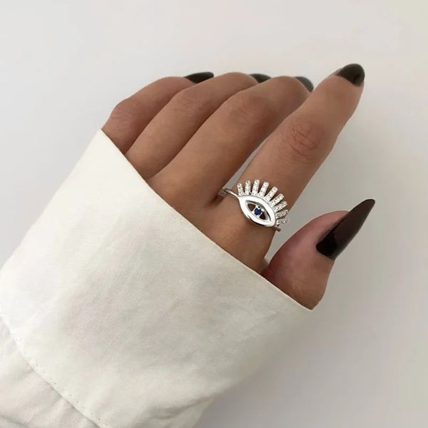 ANEL OLHO ZIRCÔNIA CRISTAL E AZUL ESCURO PRATA 925 - My Prata Joias