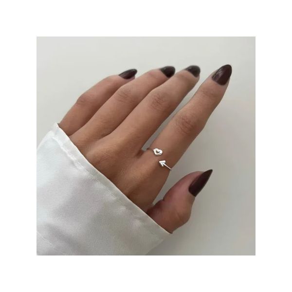 ANEL REGULÁVEL CORAÇÃO FLECHA PRATA 925 - My Prata Joias