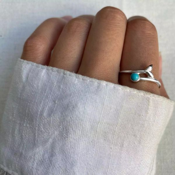 ANEL RABO DE BALEIA PEDRA TURQUESA PRATA 925 - My Prata Joias