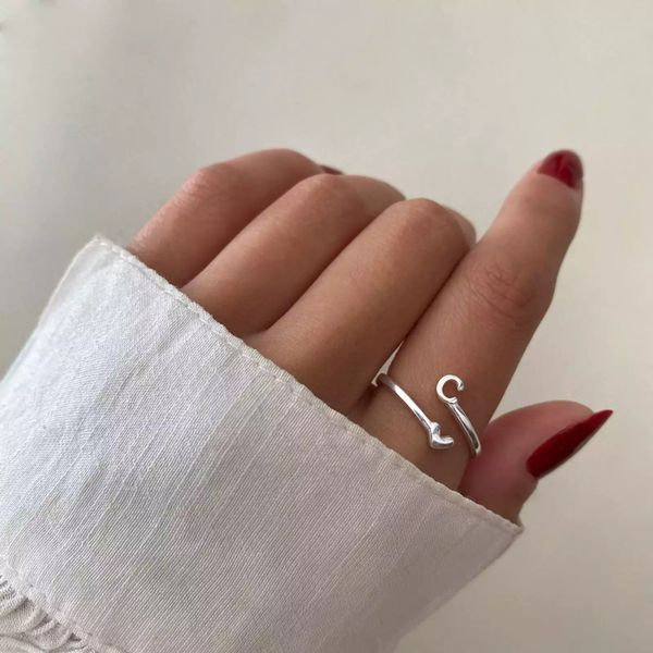 ANEL REGULÁVEL LETRA C PRATA 925 - My Prata Joias