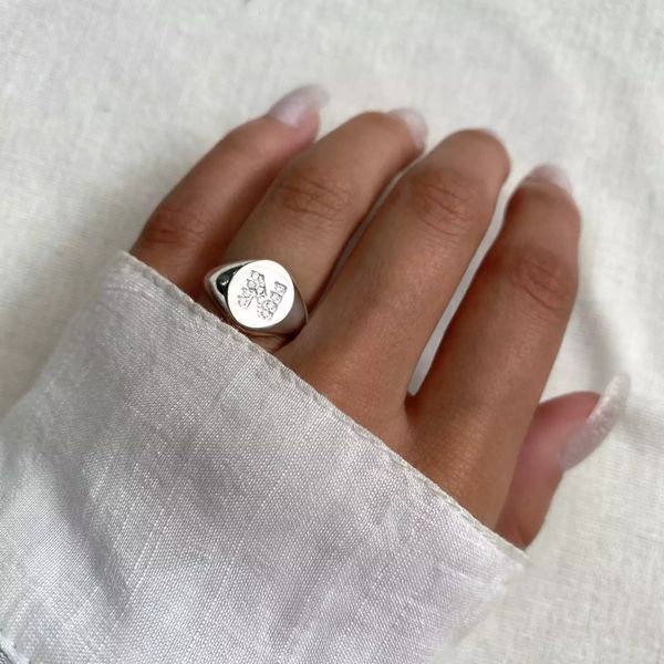 ANEL LETRA N CRAVEJADO PRATA 925 - My Prata Joias