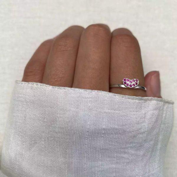 ANEL CORAÇÃO ZIRCÔNIA ROSA PRATA 925 - My Prata Joias