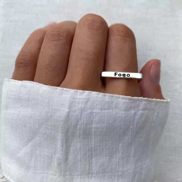 ANEL ESCRITO FOGO PRATA 925 - My Prata Joias