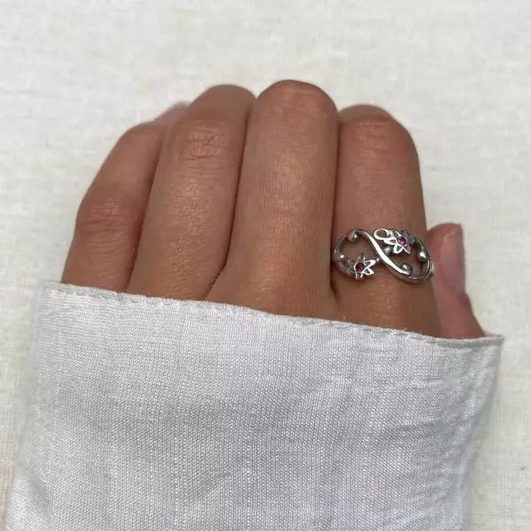 ANEL INDIANO FLOR ZIRCÔNIA ROSA PRATA 925 - My Prata Joias