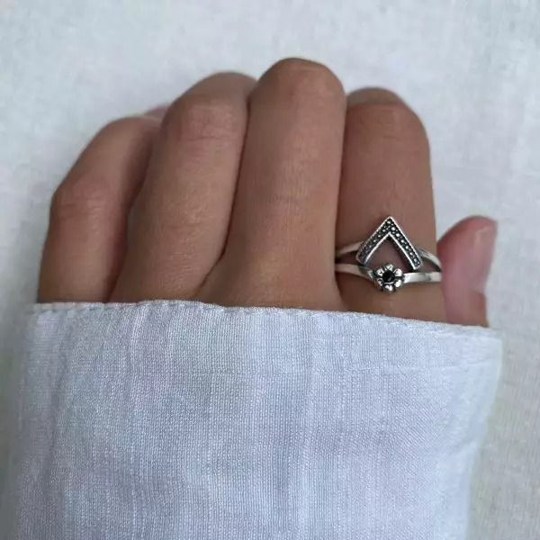 ANEL INDIANO FLOR ZIRCÔNIA ONIX PRATA 925 - My Prata Joias