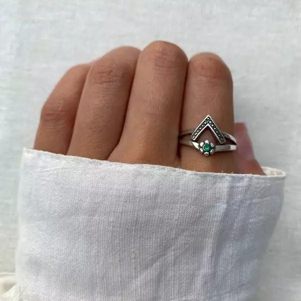 ANEL INDIANO FLOR ZIRCÔNIA VERDE PRATA 925 - My Prata Joias