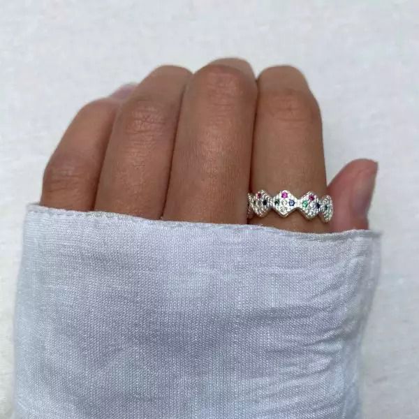 ANEL ZIRCÔNIA COLORIDA PRATA 925 - My Prata Joias