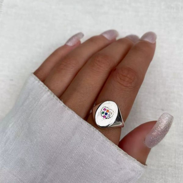 ANEL CORAÇÃO ZIRCÔNIA COLORIDA PRATA 925 - My Prata Joias