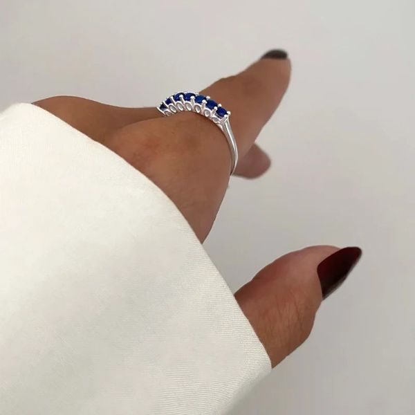 ANEL ZIRCÔNIA AZUL ESCURO PRATA 925 - My Prata Joias