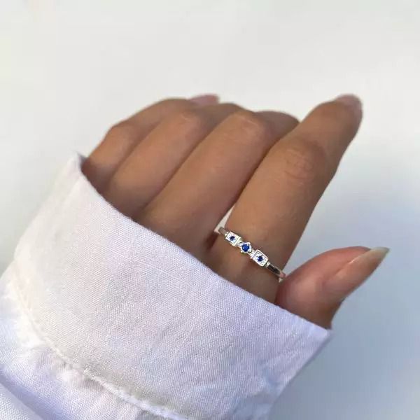 ANEL ZIRCÔNIA AZUL ESCURO PRATA 925 - My Prata Joias