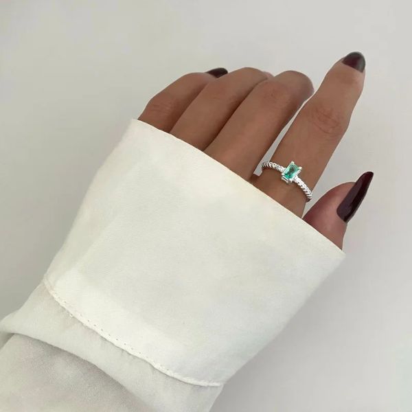 ANEL ZIRCÔNIA VERDE ÁGUA E CRISTAL PRATA 925 - My Prata Joias