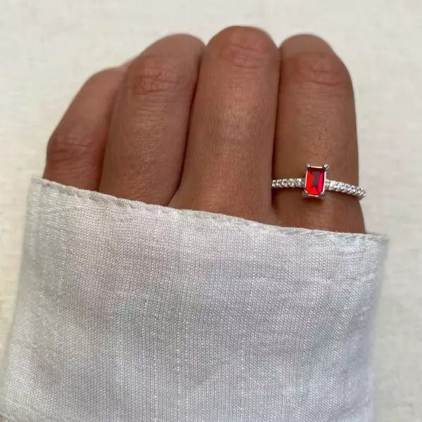 ANEL ZIRCÔNIA VERMELHA E CRISTAL PRATA 925 - My Prata Joias