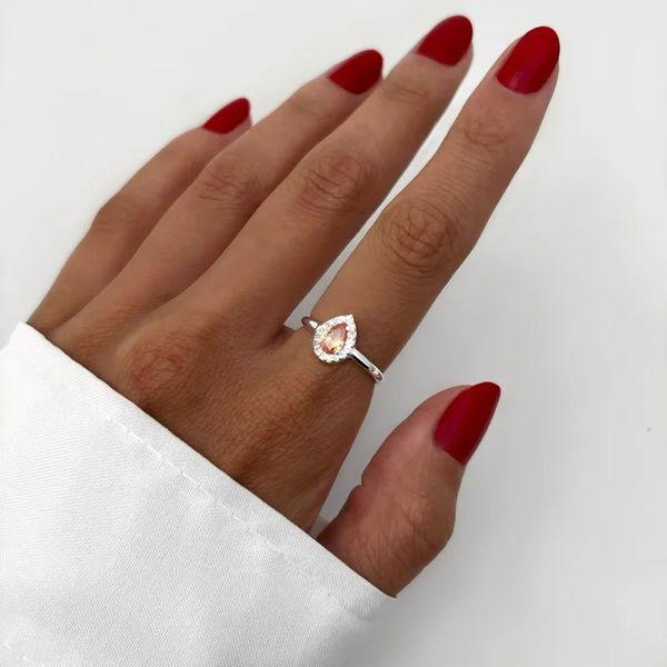 ANEL GOTA ZIRCÔNIA LARANJA E CRISTAL PRATA 925 - My Prata Joias