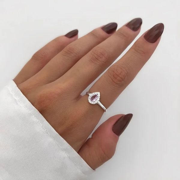 ANEL GOTA ZIRCÔNIA CRISTAL E LILÁS PRATA 925 - My Prata Joias