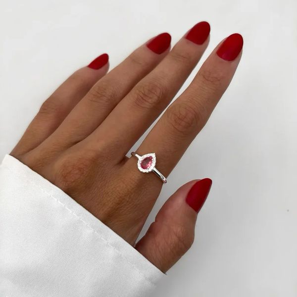 ANEL GOTA ZIRCÔNIA ROSA E CRISTAL PRATA 925 - My Prata Joias