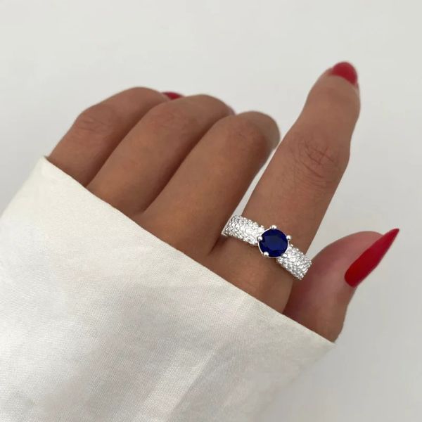ANEL SOLITÁRIO ZIRCÔNIA CRISTAL E AZUL PRATA 925 - My Prata Joias