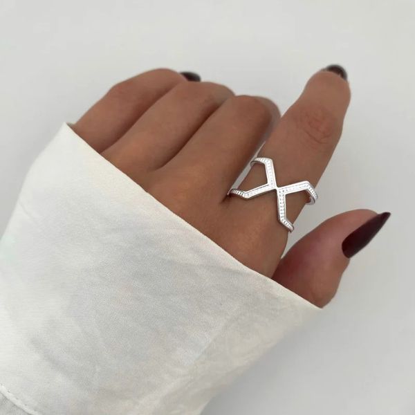 ANEL X ARO TRABALHADO PRATA 925 - My Prata Joias