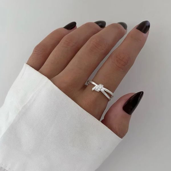 ANEL NÓ ZIRCÔNIA CRISTAL PRATA 925 - My Prata Joias