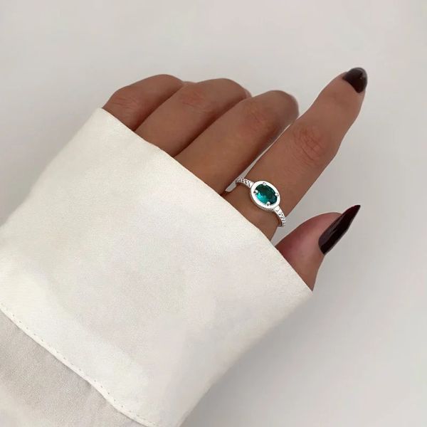 ANEL OVAL ZIRCÔNIA VERDE ÁGUA E CRISTAL PRATA 925 - My Prata Joias