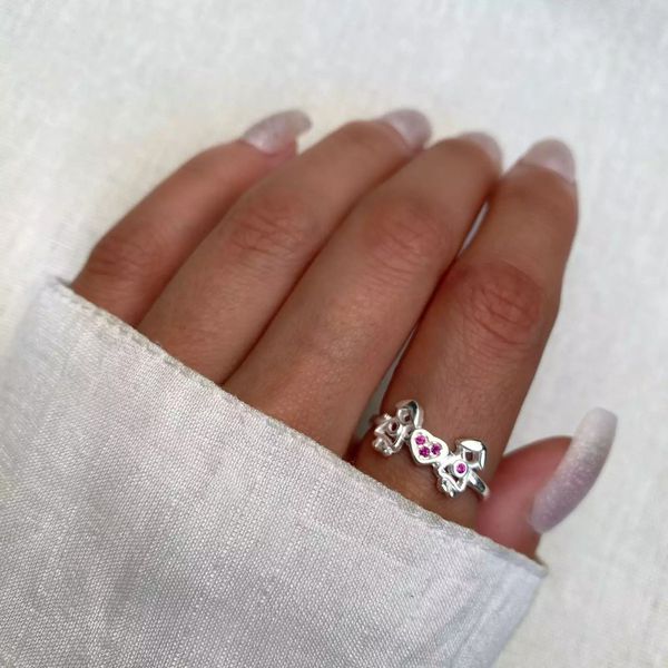 ANEL DUAS MENINAS ZIRCÔNIA ROSA PRATA 925 - My Prata Joias