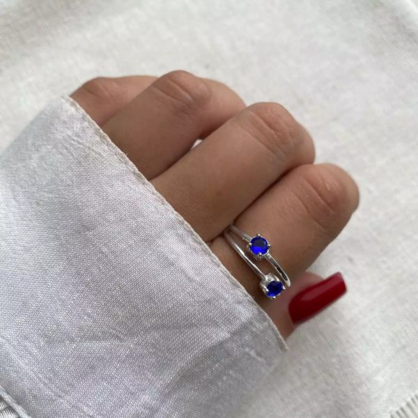 ANEL ZIRCÔNIA AZUL ESCURO PRATA 925 - My Prata Joias