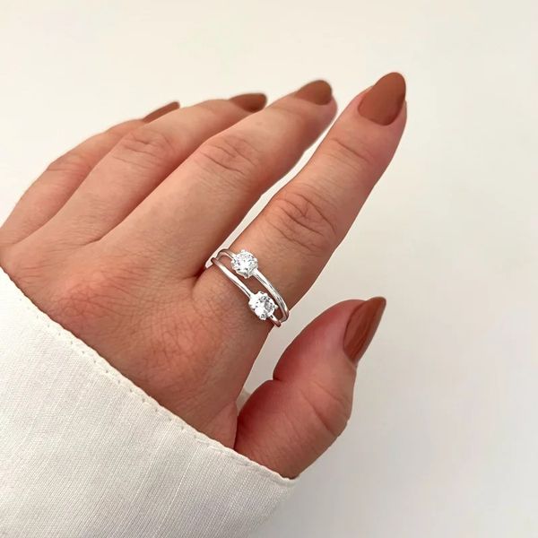 ANEL ZIRCÔNIAS QUADRADAS CRISTAL PRATA 925 - My Prata Joias