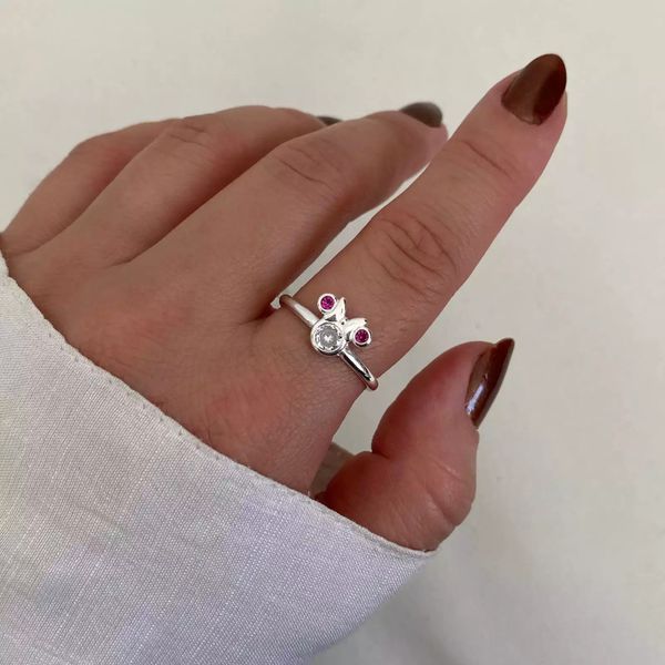 ANEL MINNIE ZIRCÔNIA ROSA ESCURO PRATA 925 - My Prata Joias