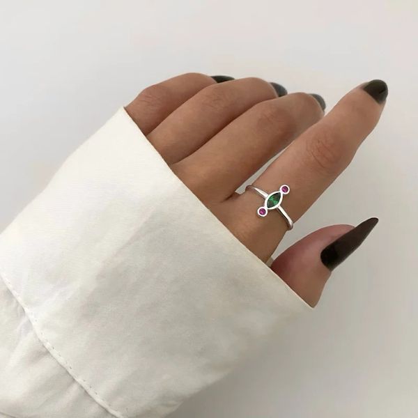 ANEL ZIRCÔNIA ROSA E VERDE PRATA 925 - My Prata Joias