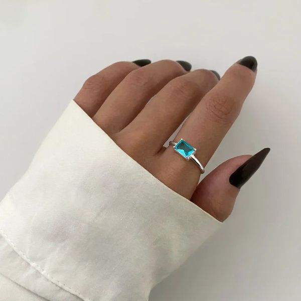 ANEL QUADRADO ZIRCÔNIA AZUL CLARO PRATA 925 - My Prata Joias