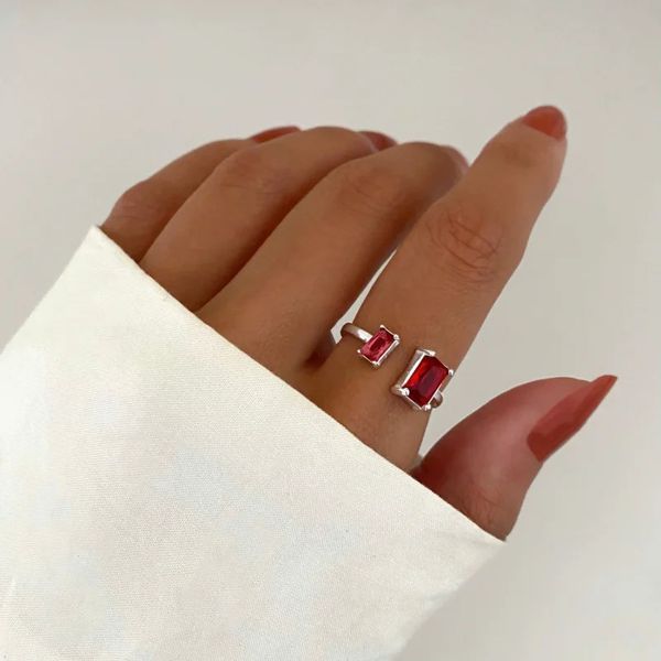 ANEL REGULÁVEL ZIRCÔNIA ROSA E VERMELHO PRATA 925 - My Prata Joias