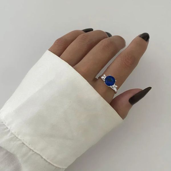 ANEL PEDRA ZIRCÔNIA AZUL E CRISTAL PRATA 925 - My Prata Joias