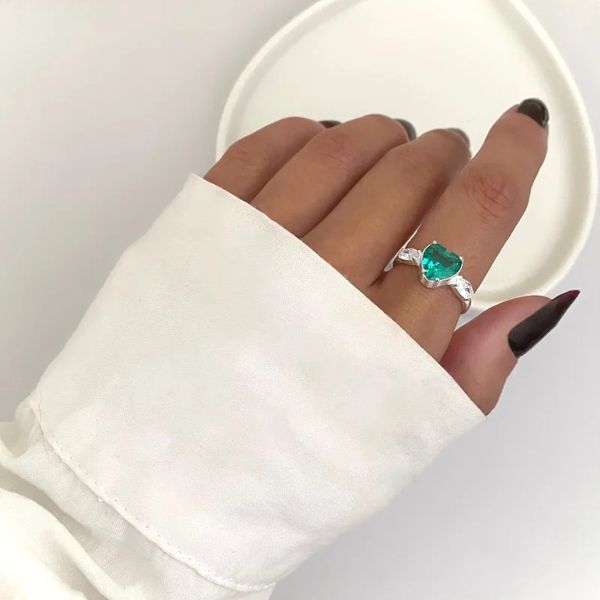 ANEL CORAÇÃO ZIRCÔNIA VERDE ÁGUA E CRISTAL PRATA 9... - My Prata Joias