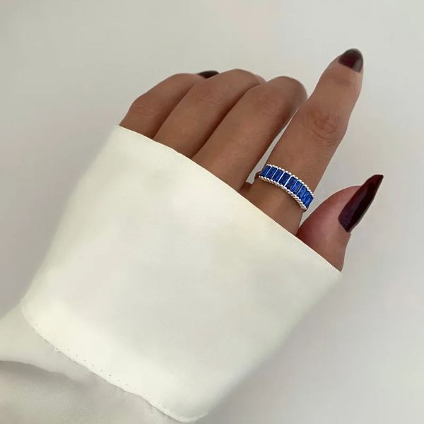 ANEL ZIRCÔNIA AZUL ESCURO PRATA 925 - My Prata Joias