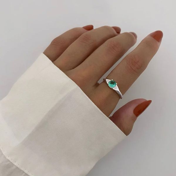 ANEL SOLITÁRIO ZIRCÔNIA VERDE ÁGUA PRATA 925 - My Prata Joias
