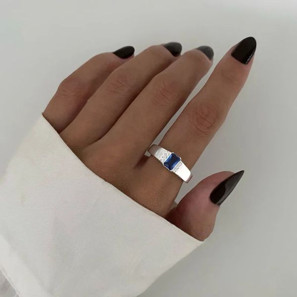 ANEL QUADRADO ZIRCÔNIA AZUL / CRISTAL PRATA 925 - My Prata Joias