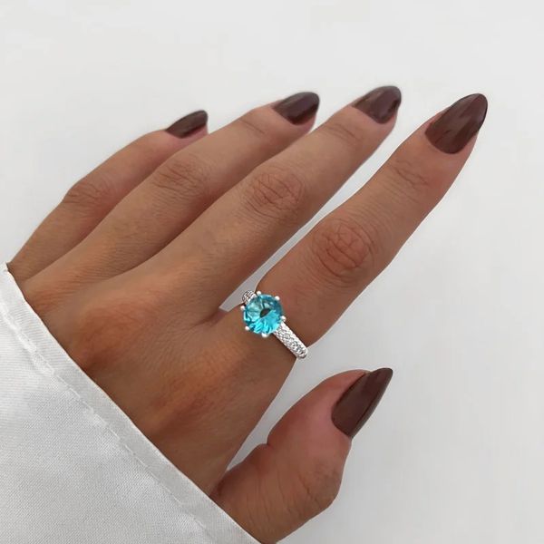 ANEL SOLITÁRIO ZIRCÔNIA AZUL E CRISTAL PRATA 925 - My Prata Joias